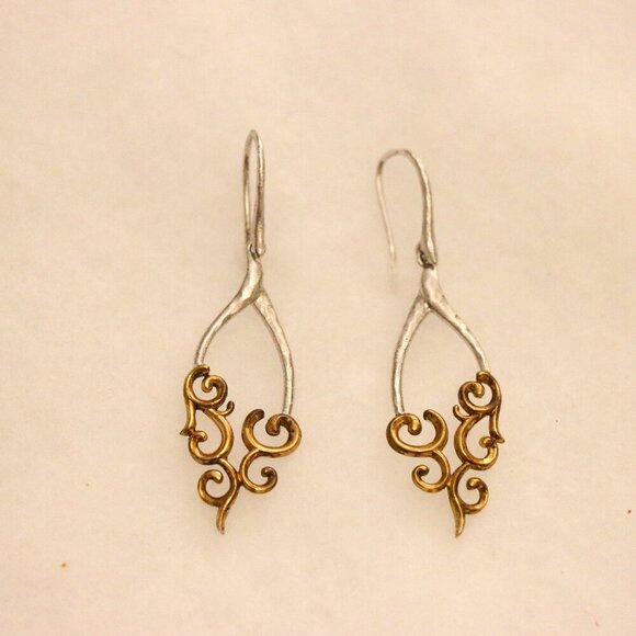 Elle Silver and Gold Earrings, Swirl Pattern, Authentic 925 Silver with Ruby - Picture 1 of 3